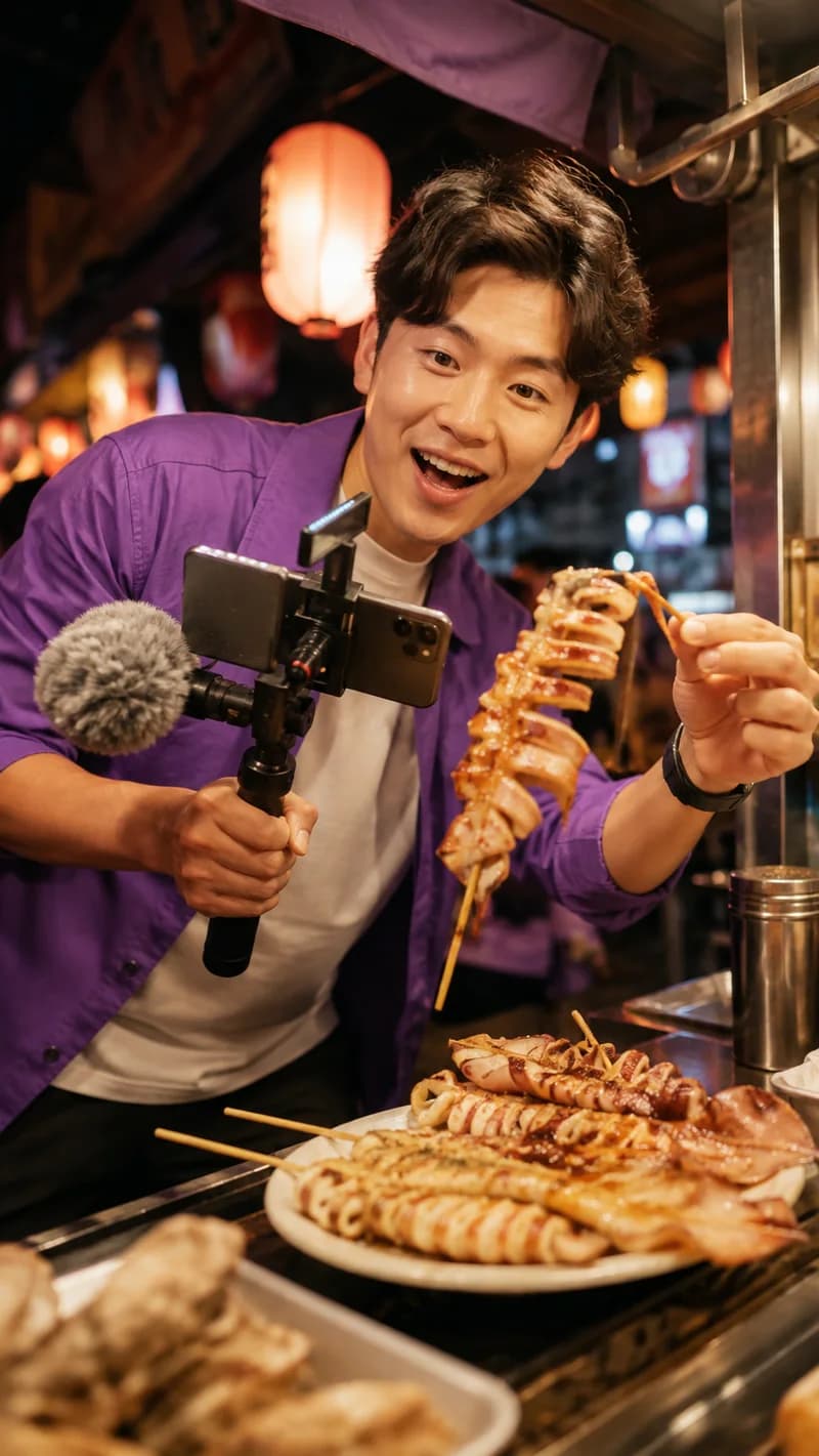 示範作品：創作者在台灣夜市拍攝美食短影音
